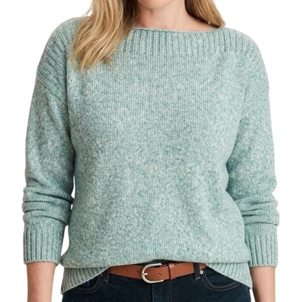 J. Jill NWOT Marled Rib-Stitched Sweater Knit Boatneck Pullover Lucite Blue M